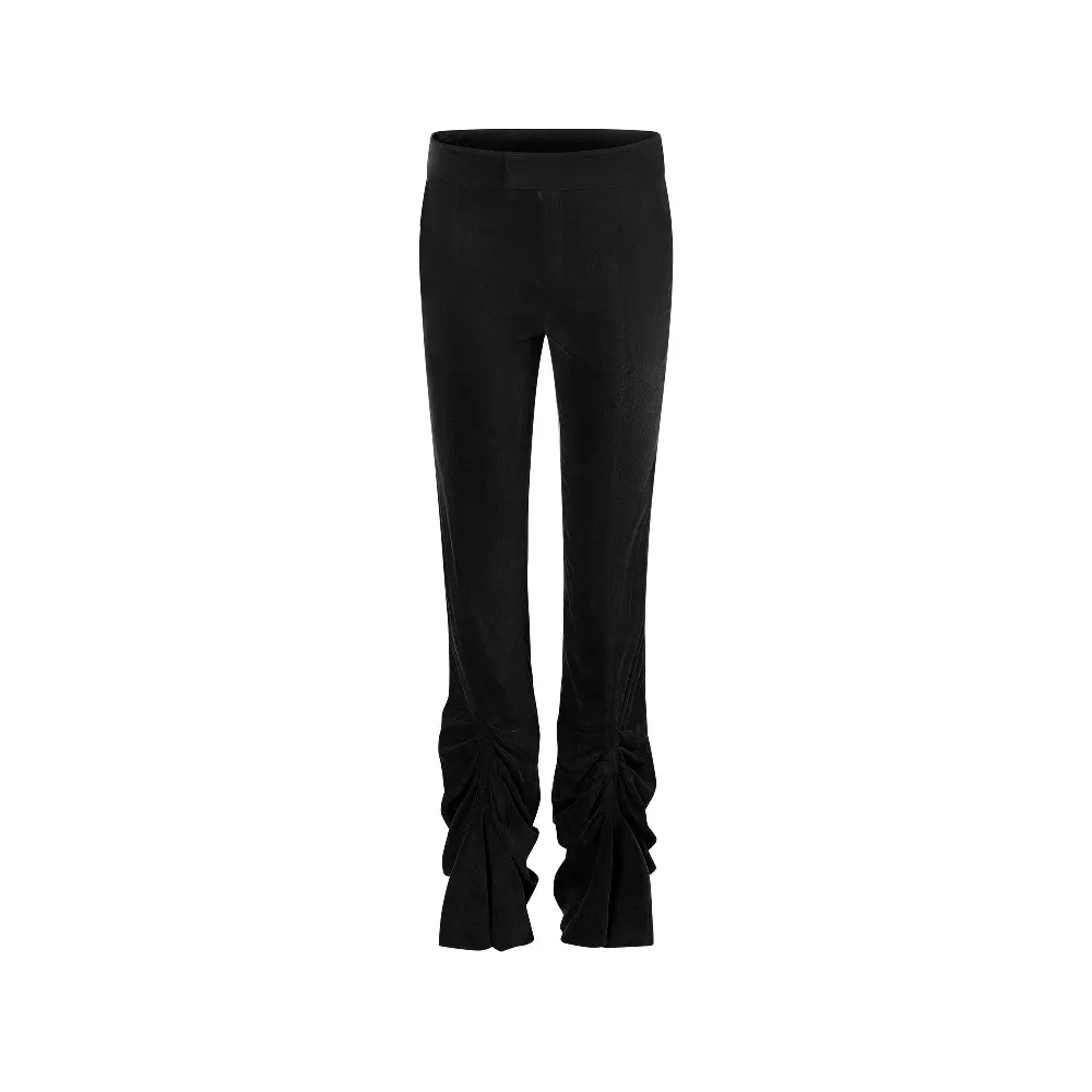 Black Horizontal Pleated Draped Flare Pants