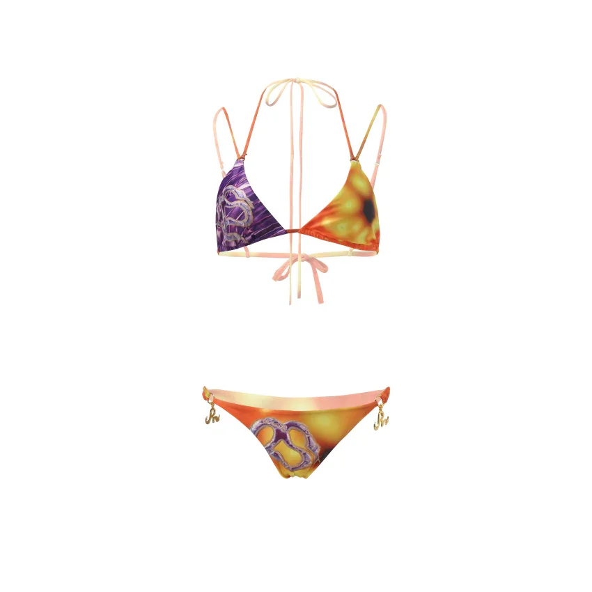 Orange Phantom Print Strappy Bikini Set