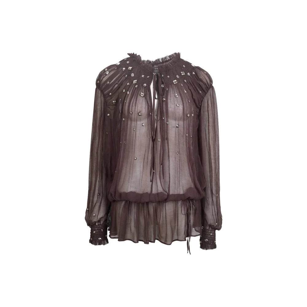 Silver Diamond Embellishment Smocking Blouse