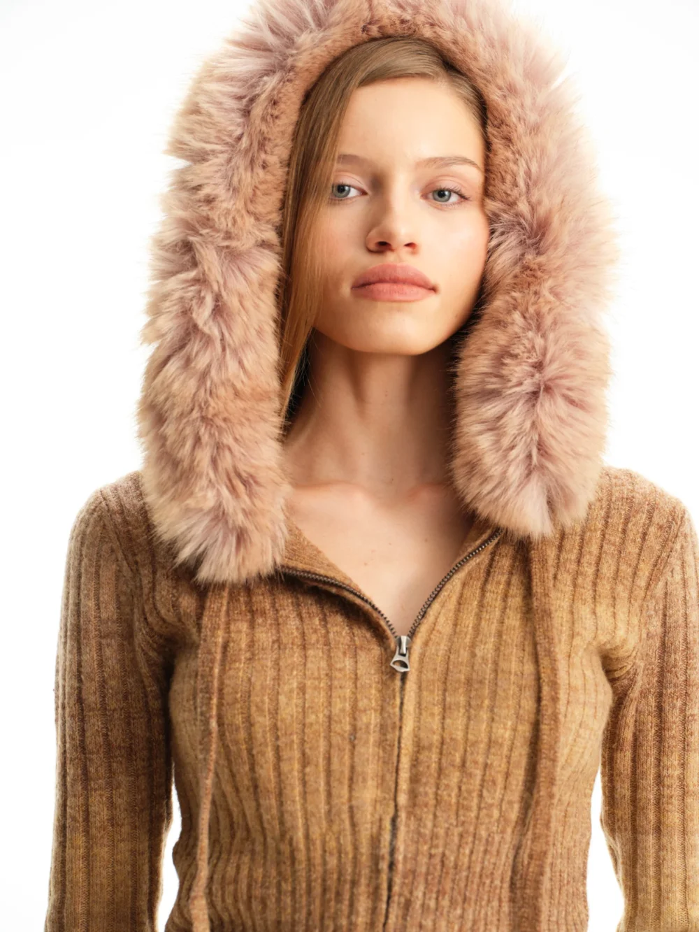 Gradient Brown Hooded Cardigan - 2