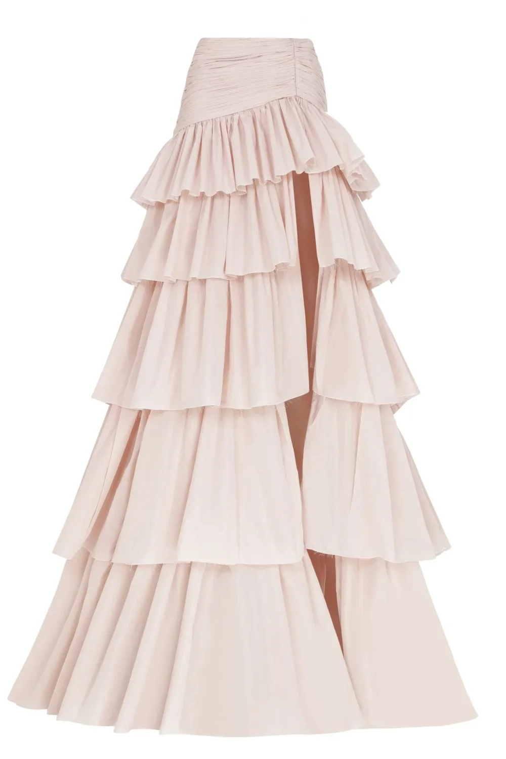 High Waisted Ruffled Maxi Skirt with High Slit