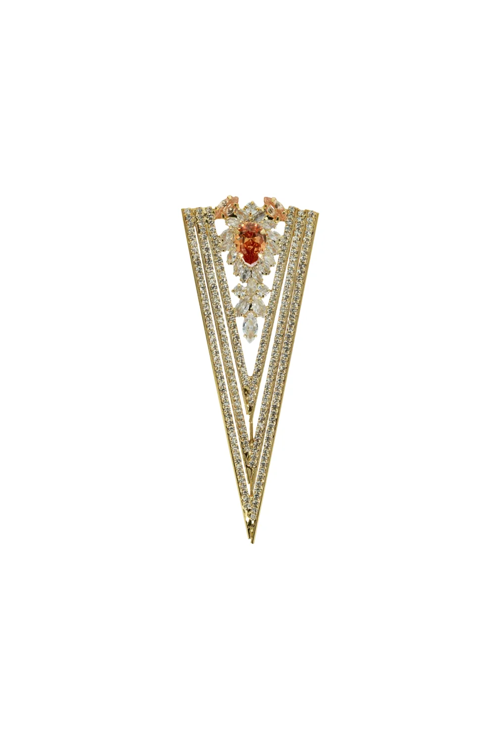 Gold Triangle Form Art-Deco Earrings With Crystal Stones