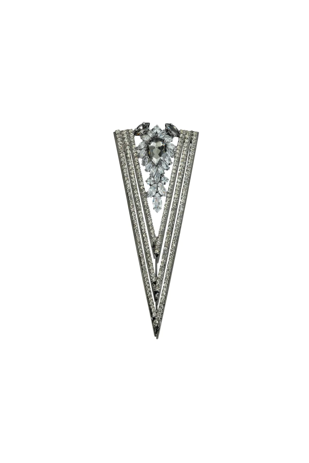 Anthracite Triangle Form Art-Deco Earrings With Crystal Stones