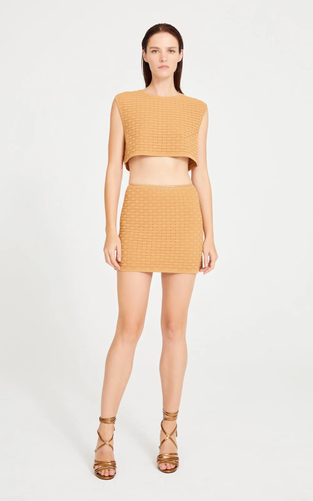 Tan Mini Skirt With Chain Detail