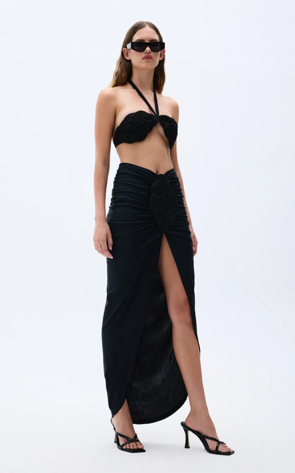 Black Sarong Styled Skirt With Handmade Belt Detail - 2