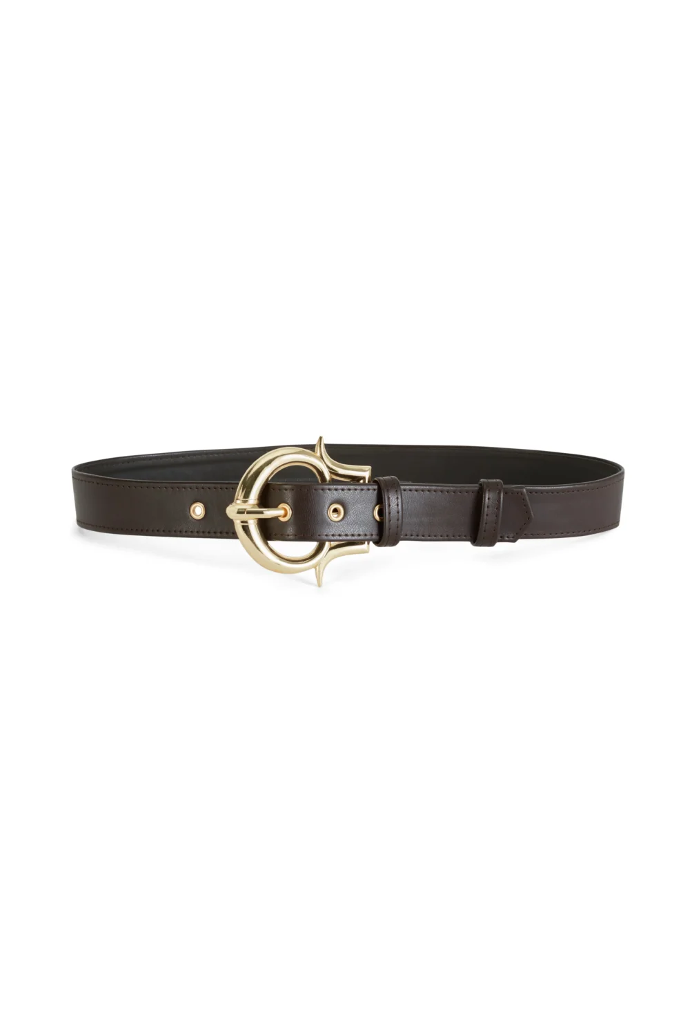 Brown Leather Belt With Gold Buckle