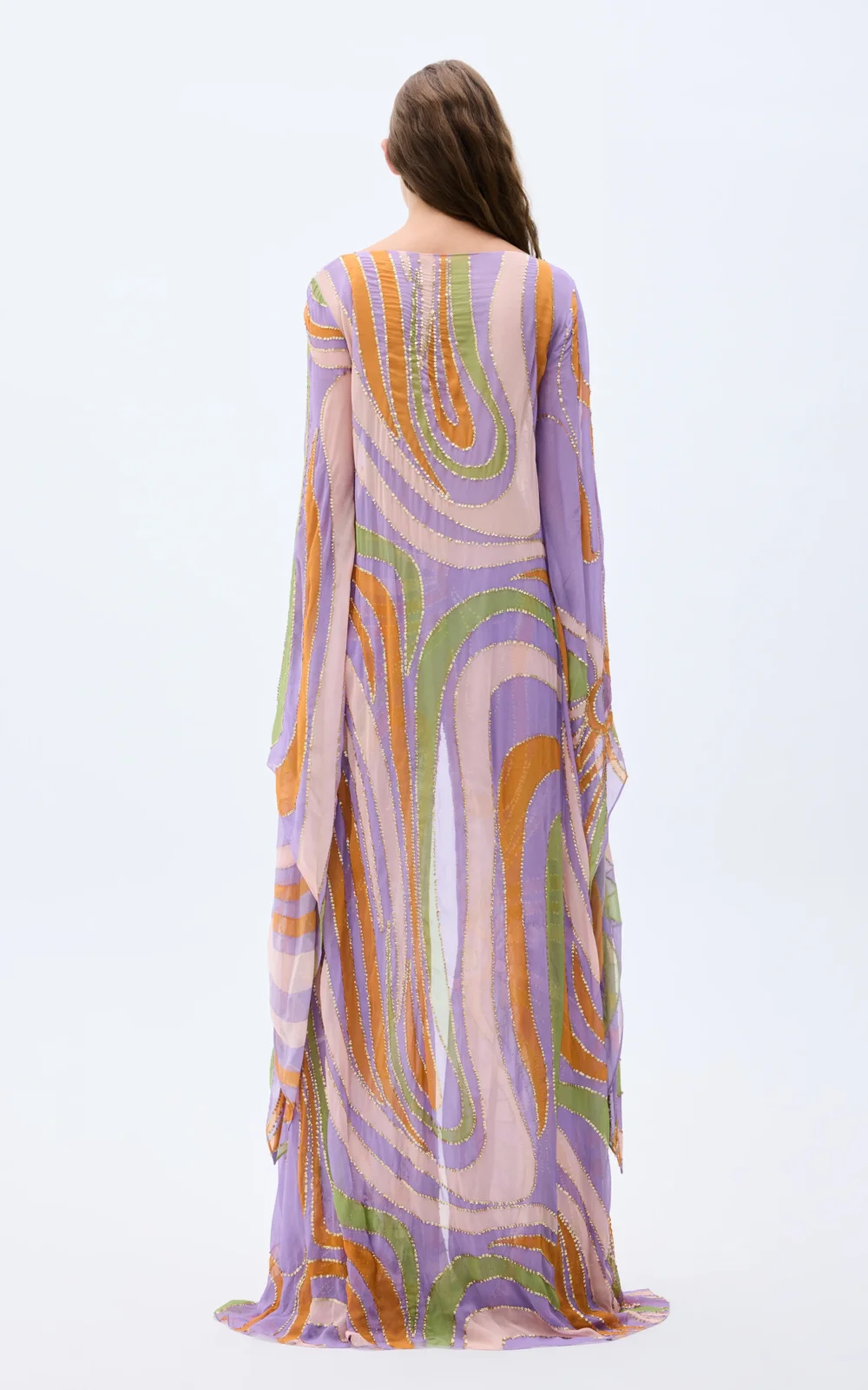 Gold Beaded Printed Chiffon Wide Leg Pants - 4