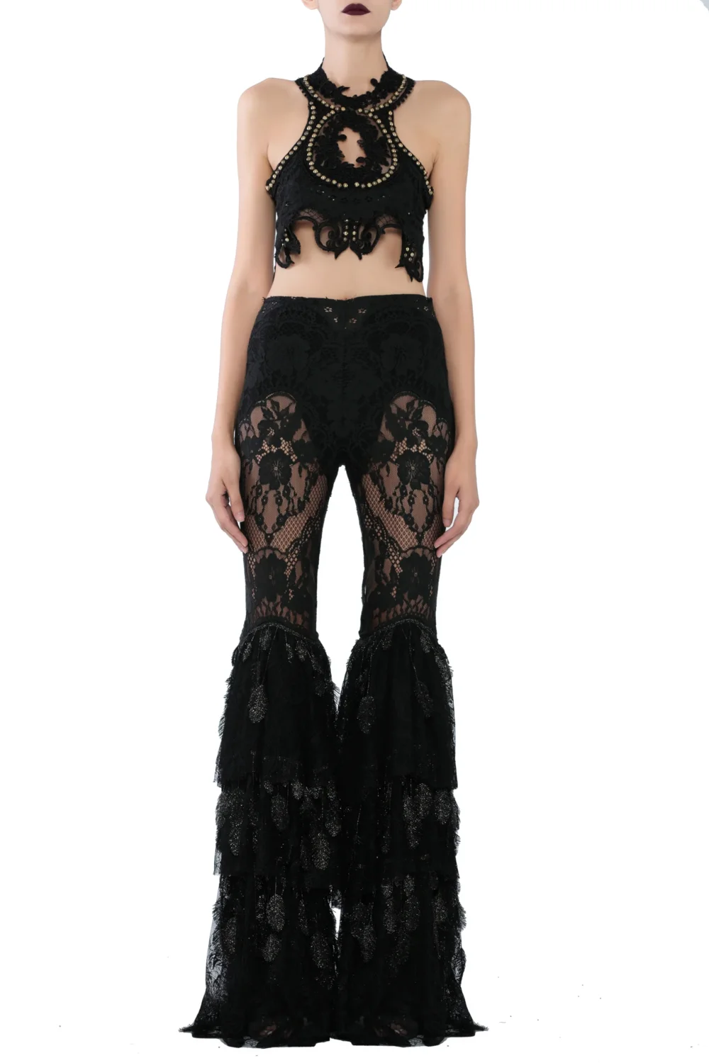 Black Lace Pants With Flare Legs