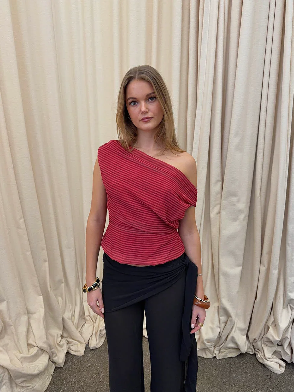 Lily top with stripes – Red/bordeaux