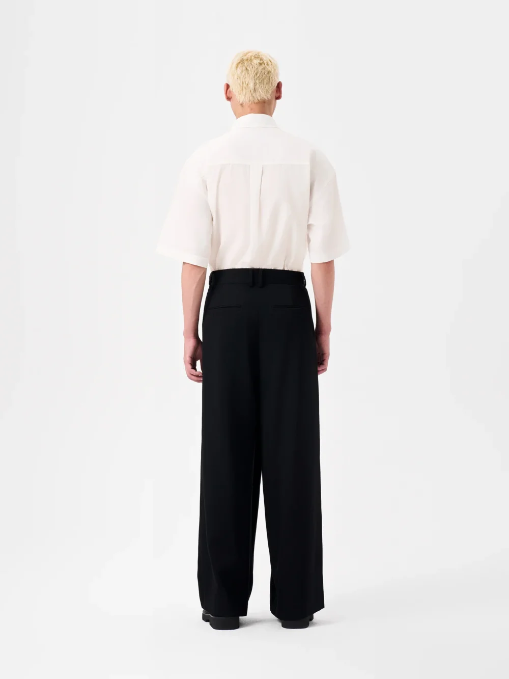 ASYMMETRIC PLACKET WOOL WIDE-LEG TROUSERS - 3