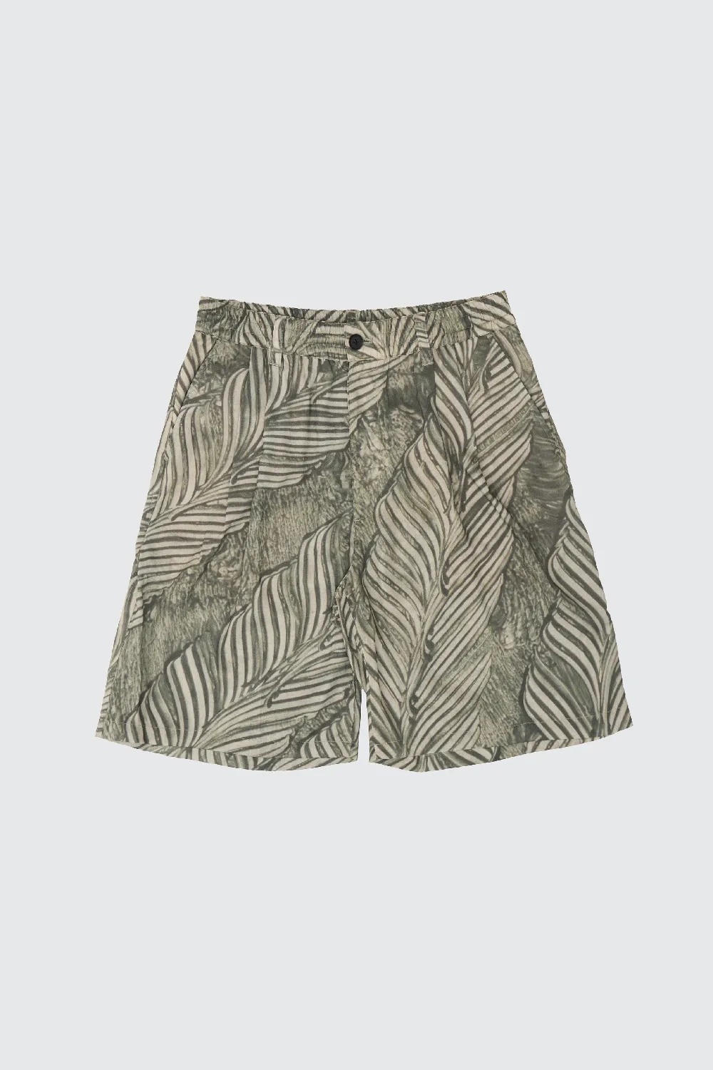 Leaf Pattern Printed Rayon 2Pleated Easy Shorts
