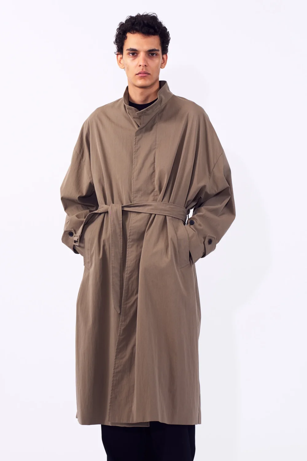 Cotton Nylon Vintage Twill Stand Collar Over Coat - 2