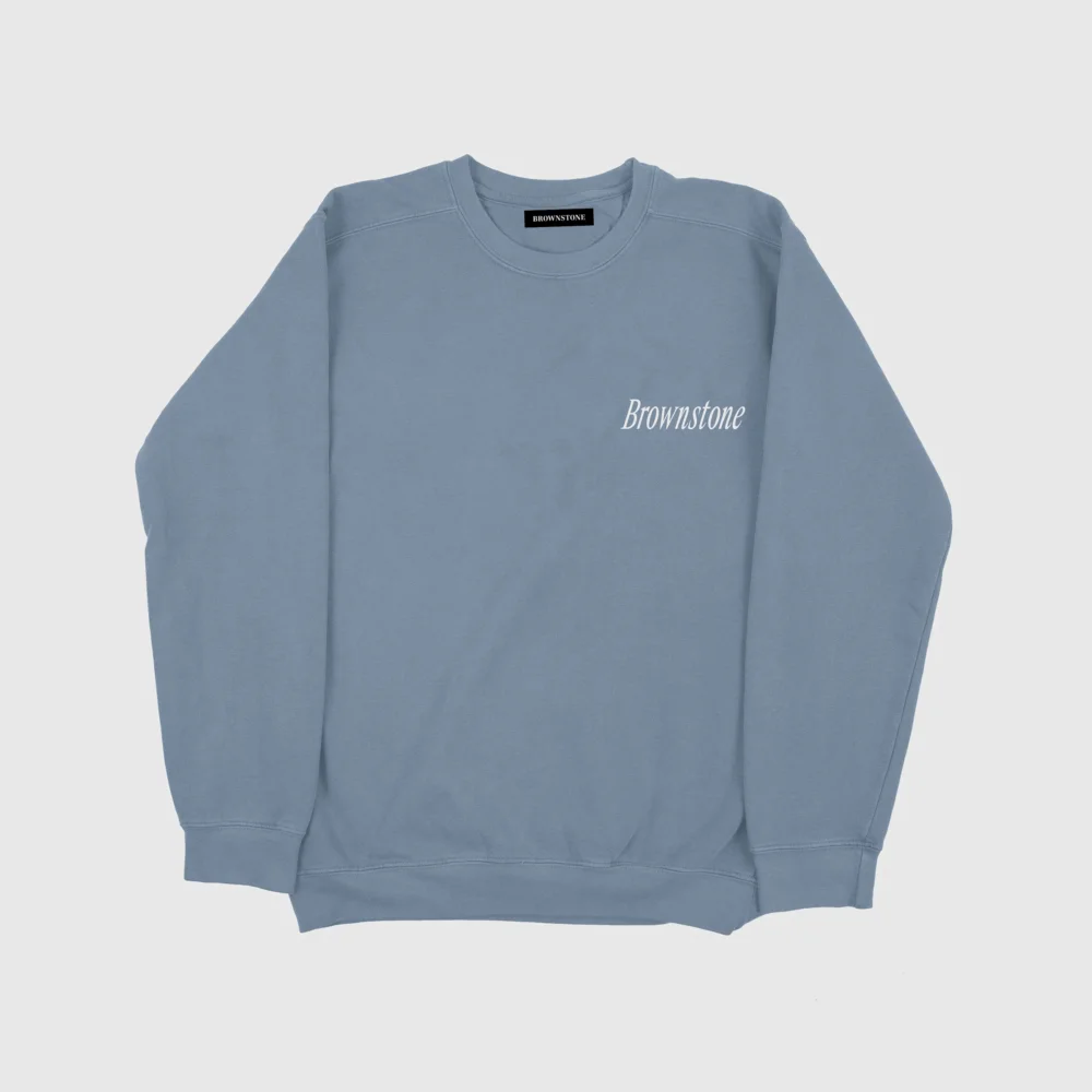 Embroidered Cut & Sew Crewneck - Still Blue