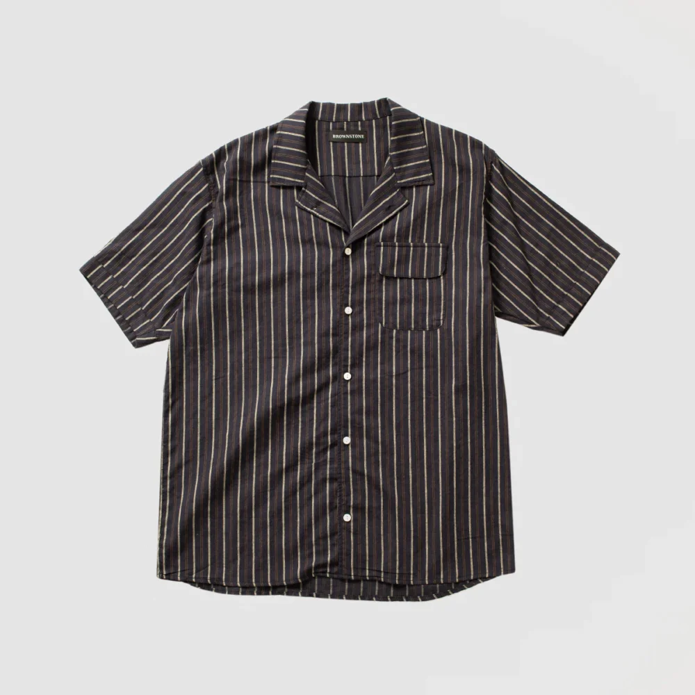 Striped Club Collar Shirt - Navy