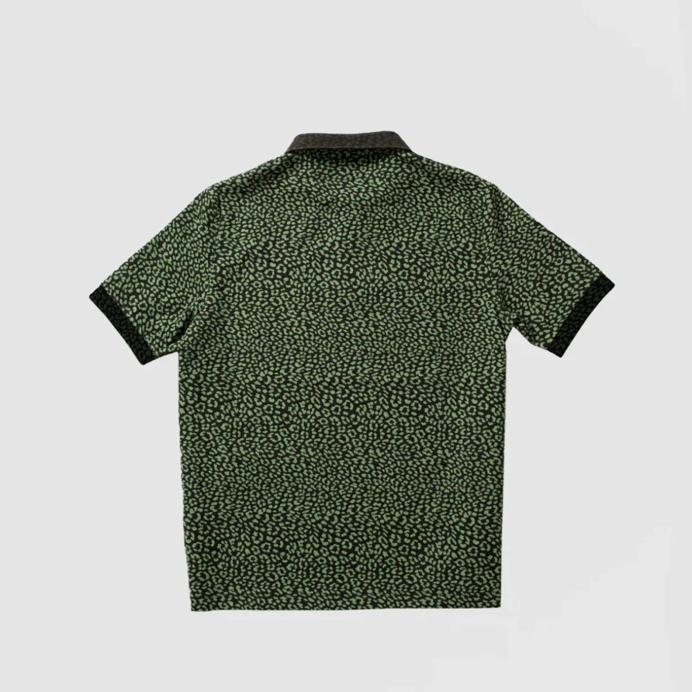 Contrast Collar Safari Polo Shirt - Forest Leopard - 3