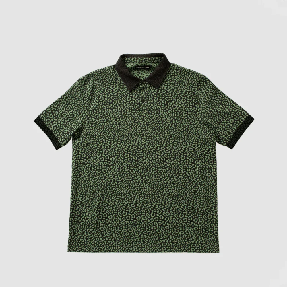 Contrast Collar Safari Polo Shirt - Forest Leopard