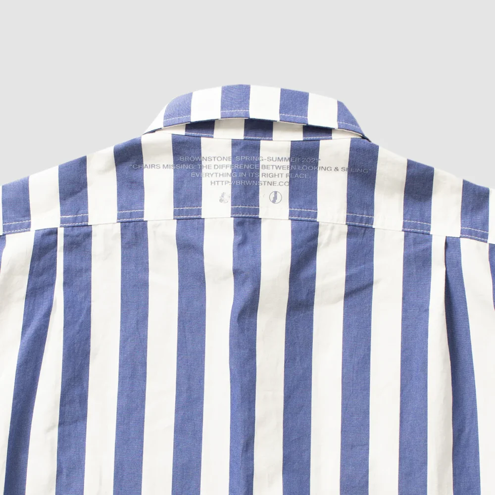 "Terrifying Trip!" Striped Button Down Shirt - Royal - 2