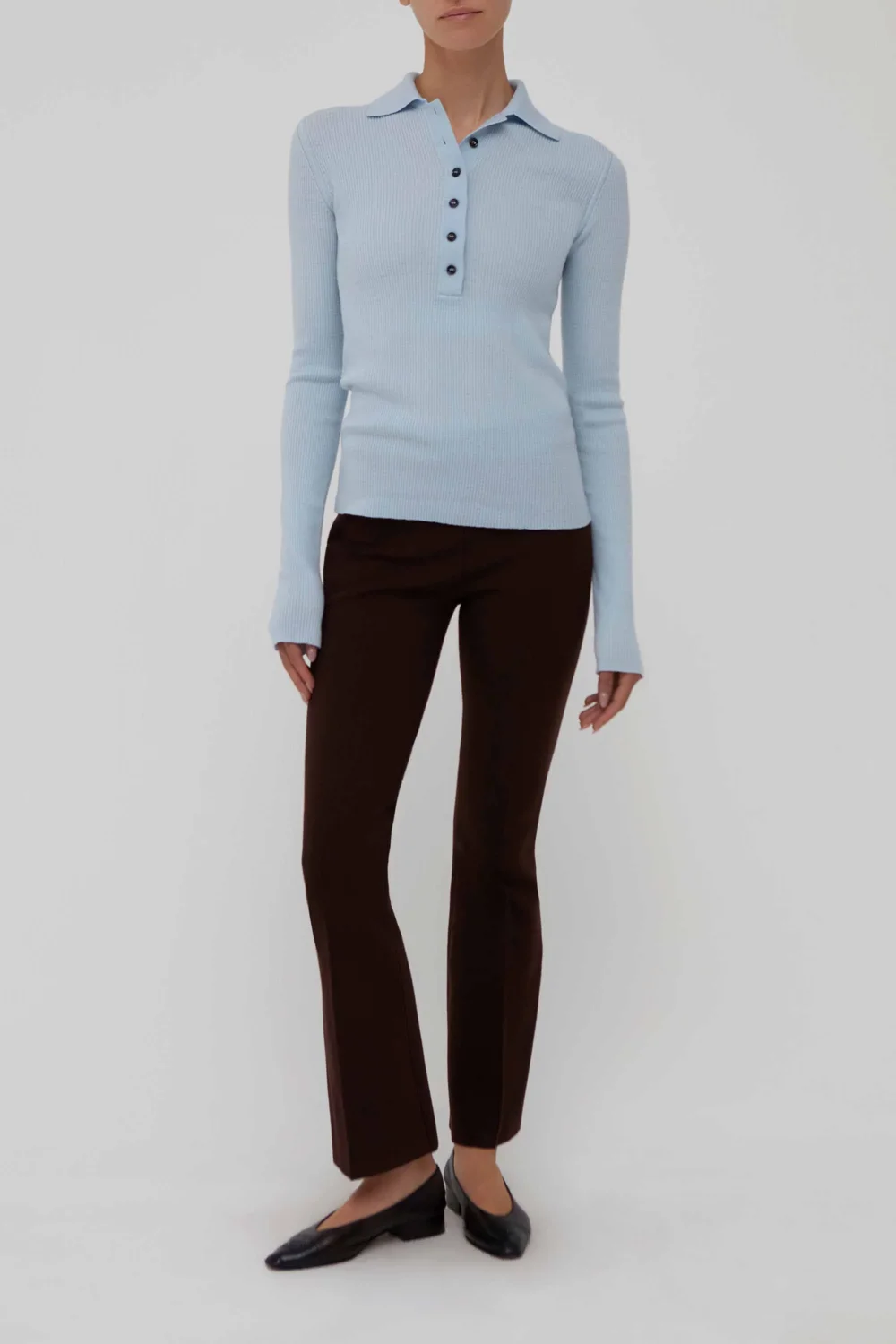 Georgia Fitted Wool Polo Top in Sky Blue