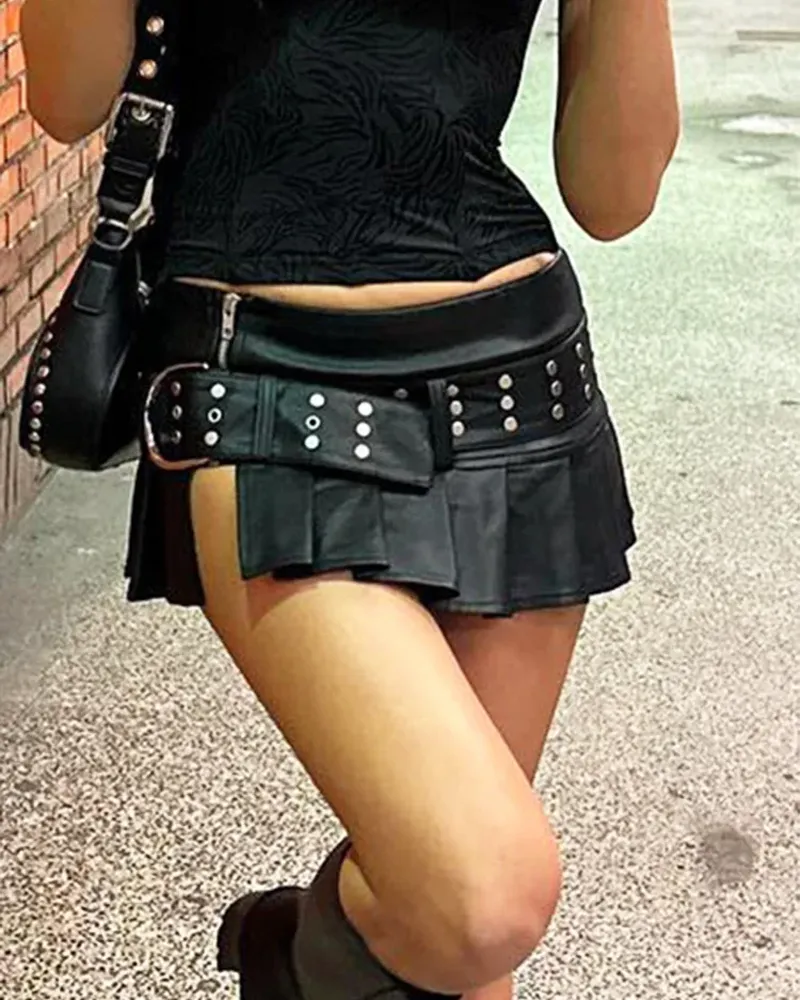 Pleated Leather Mini Skirt - 2