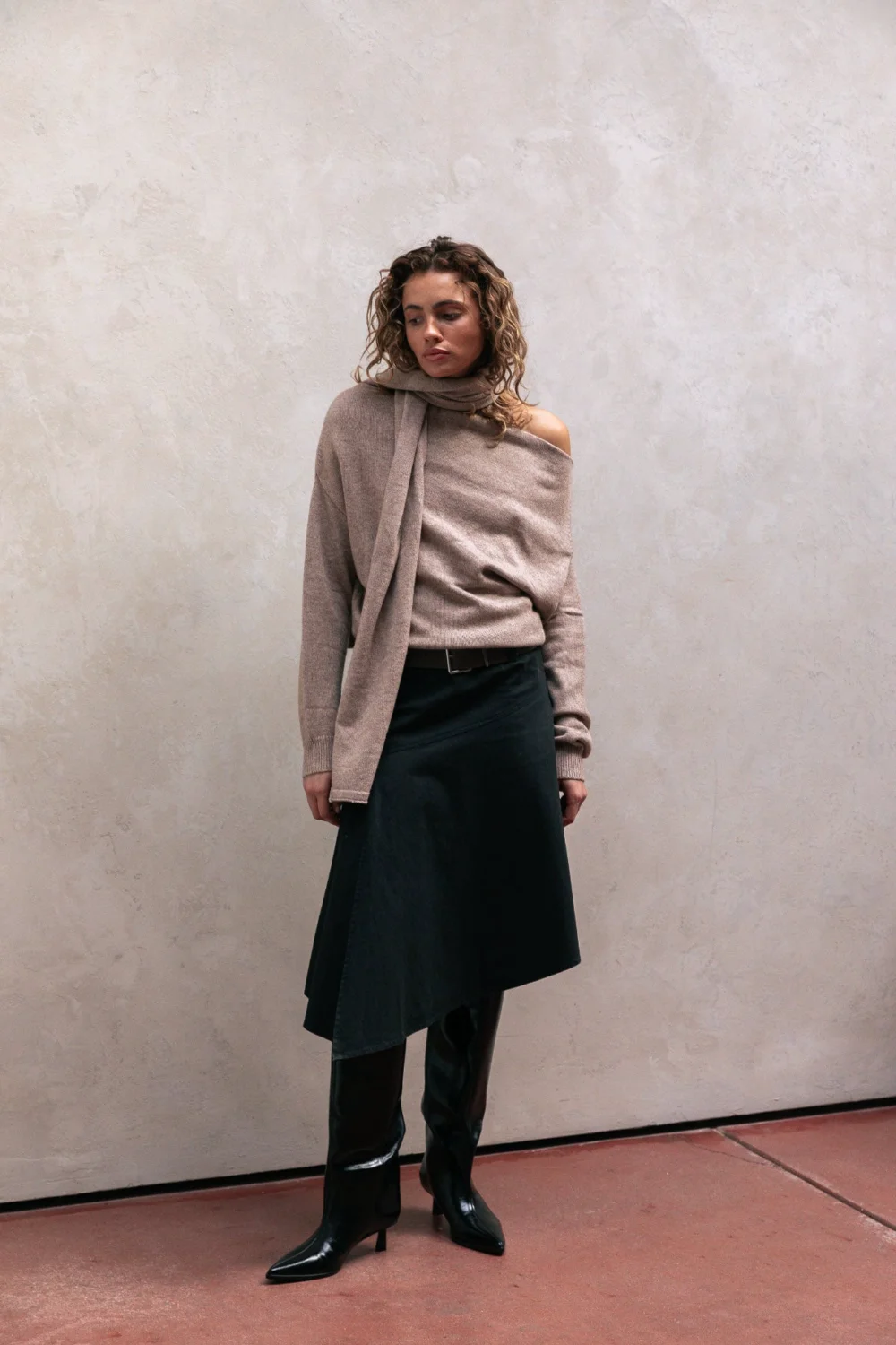 Wool Nora Scarf Knit Top - Oat - 4