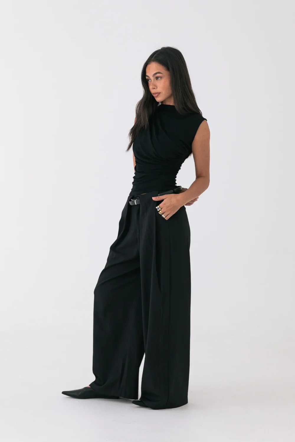 Draped Asymmetric Tank - Black - 3