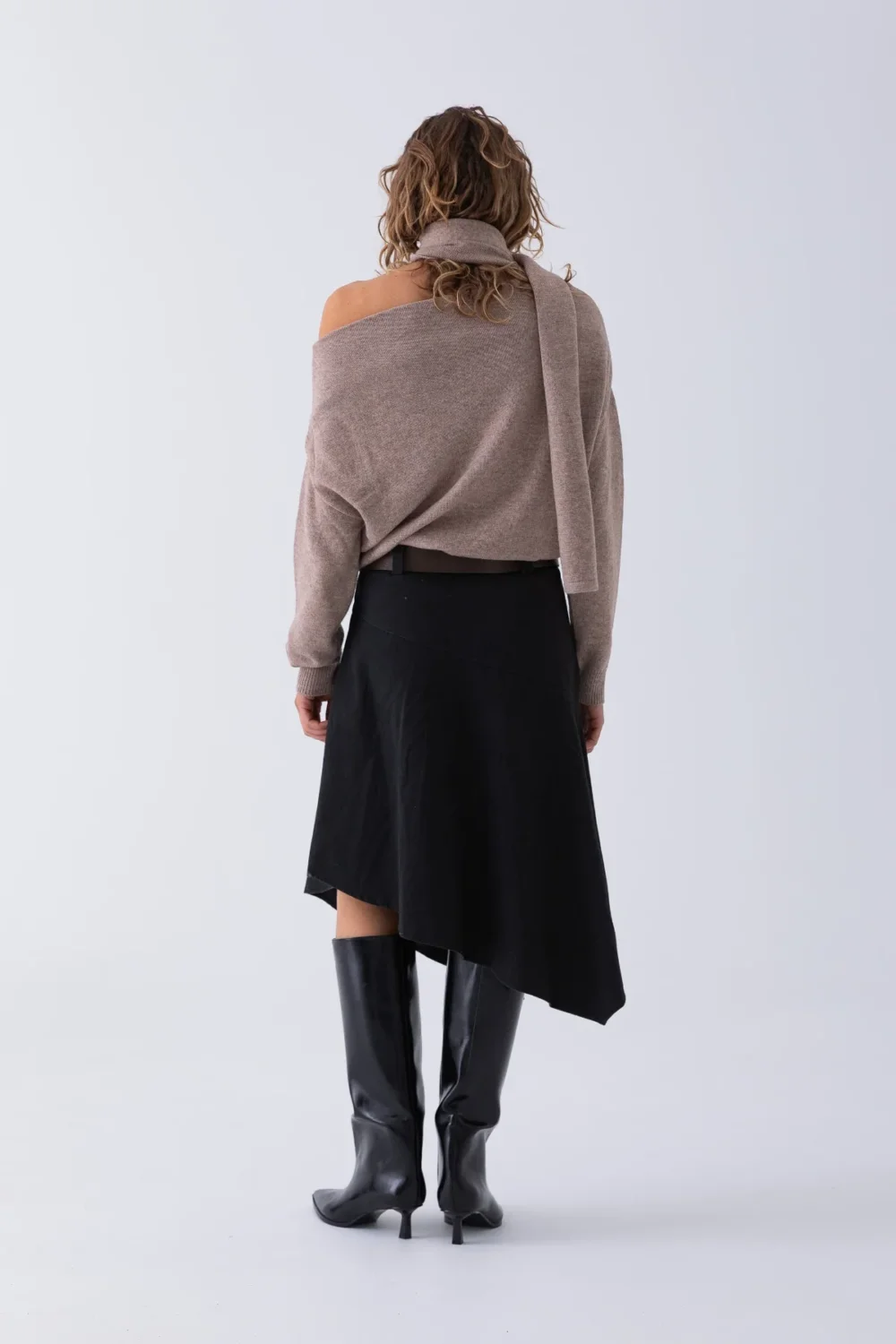 Wool Nora Scarf Knit Top - Oat - 3
