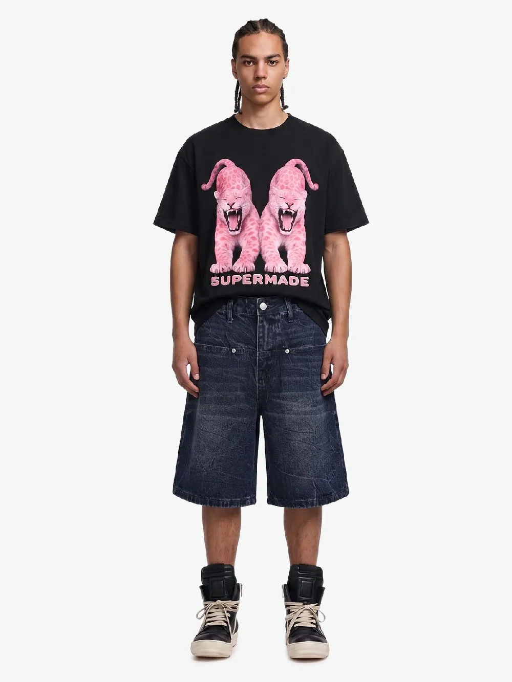 Wide Leg Washed Denim Shorts - 3