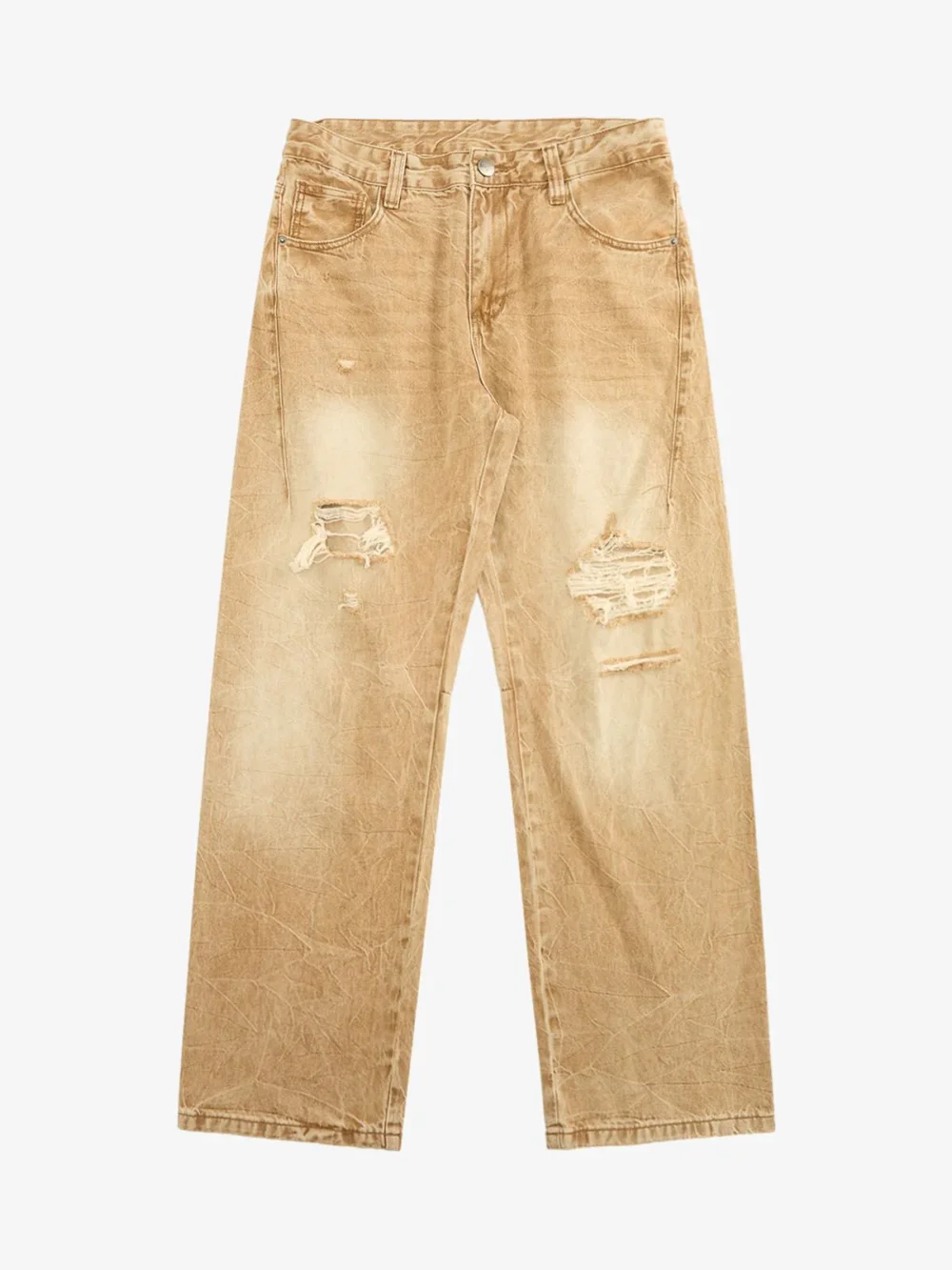 Vintage Washed Distressed Straight Jeans