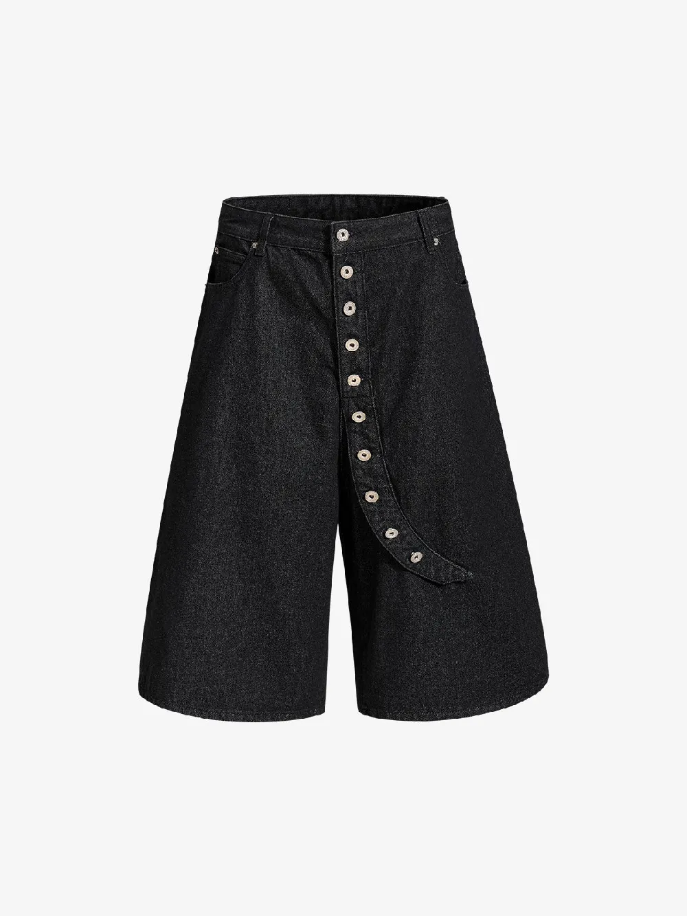 Asymmetric Multi-Button Fly Wide-Leg Denim Jorts
