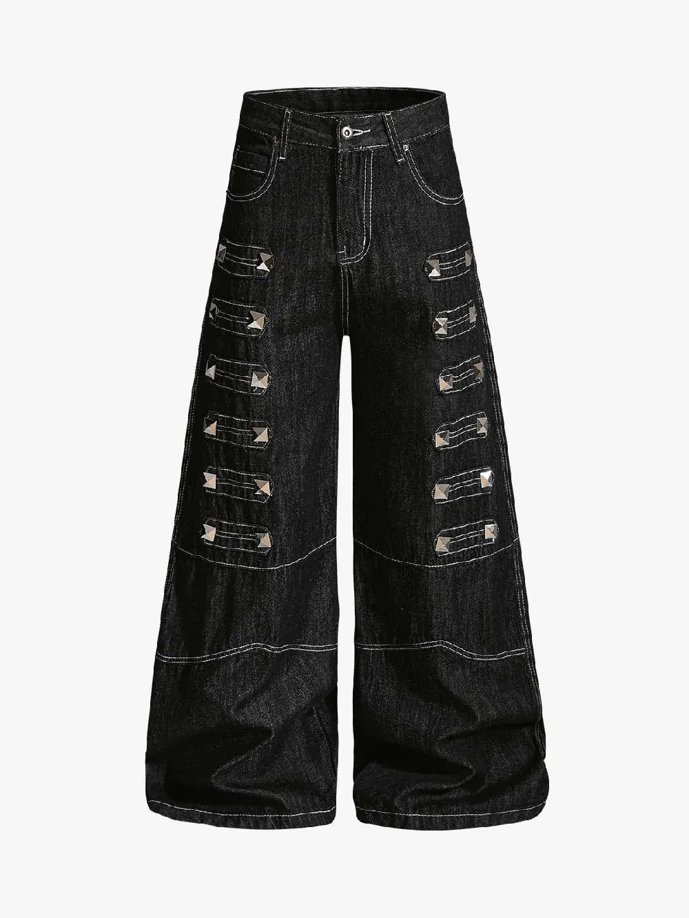 Square Studded Panelled Baggy Jeans