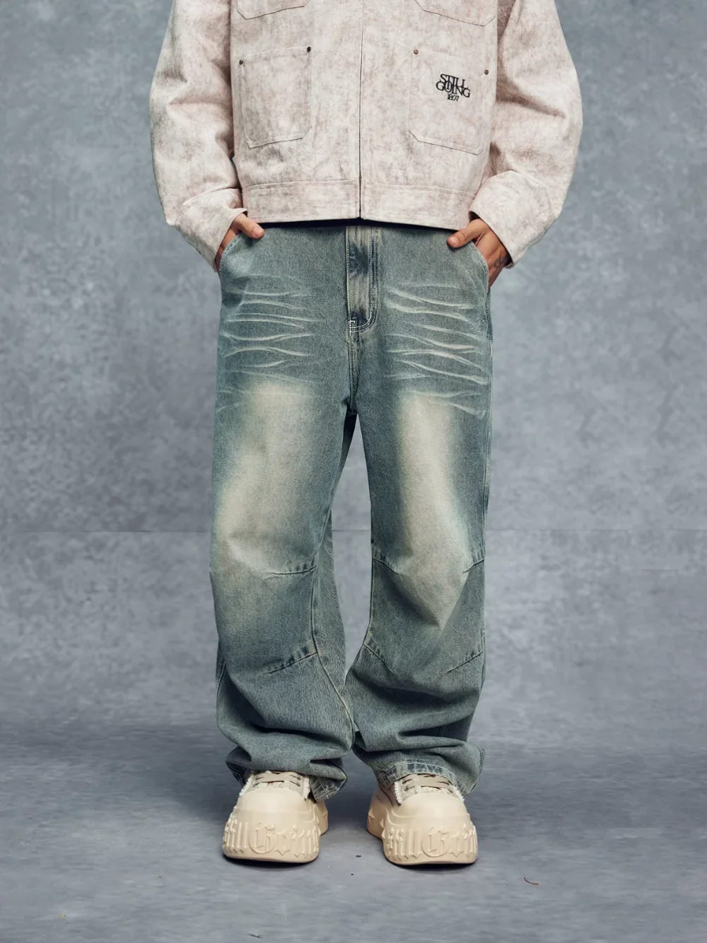 1807 3D Knee Stitch Washed Jeans