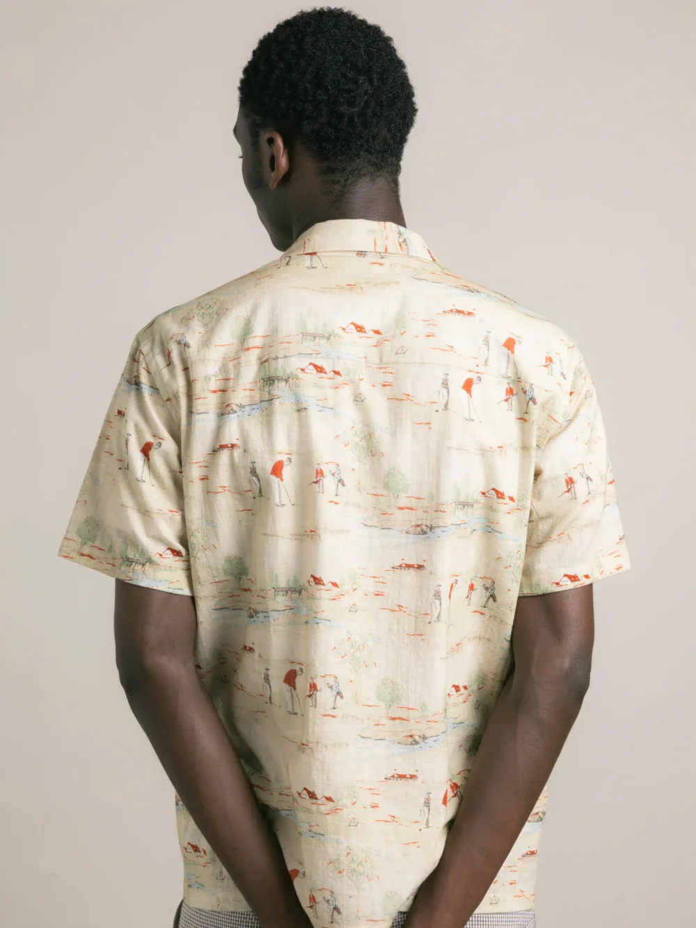 Cramond Shirt in Oatmeal Golf Print Cotton - 5
