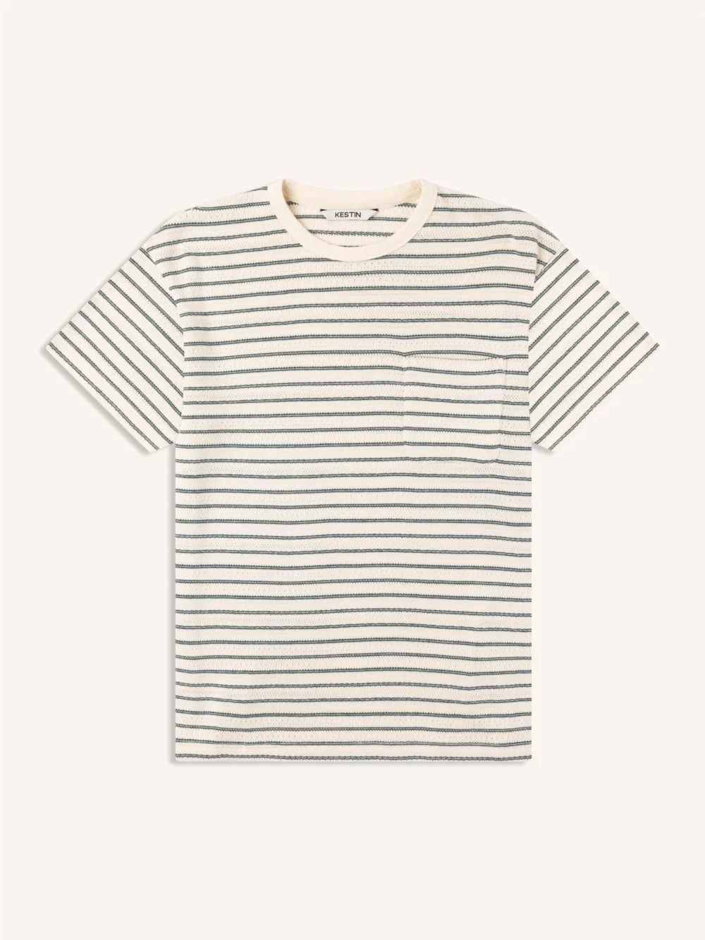 Fly T-Shirt in Ecru / Green Organic Cotton Knitted Stripe