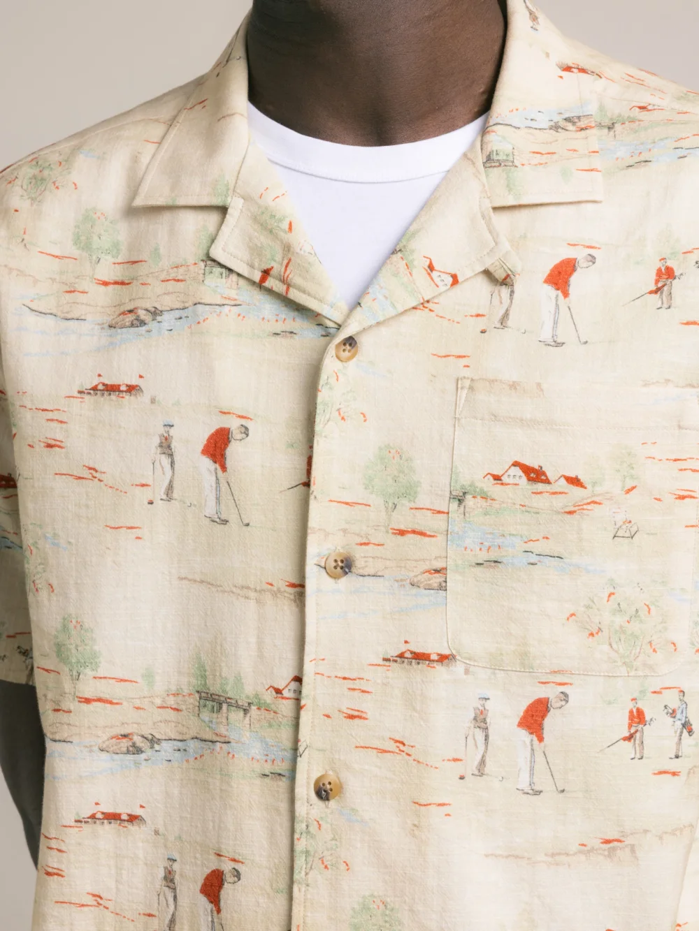 Cramond Shirt in Oatmeal Golf Print Cotton - 3
