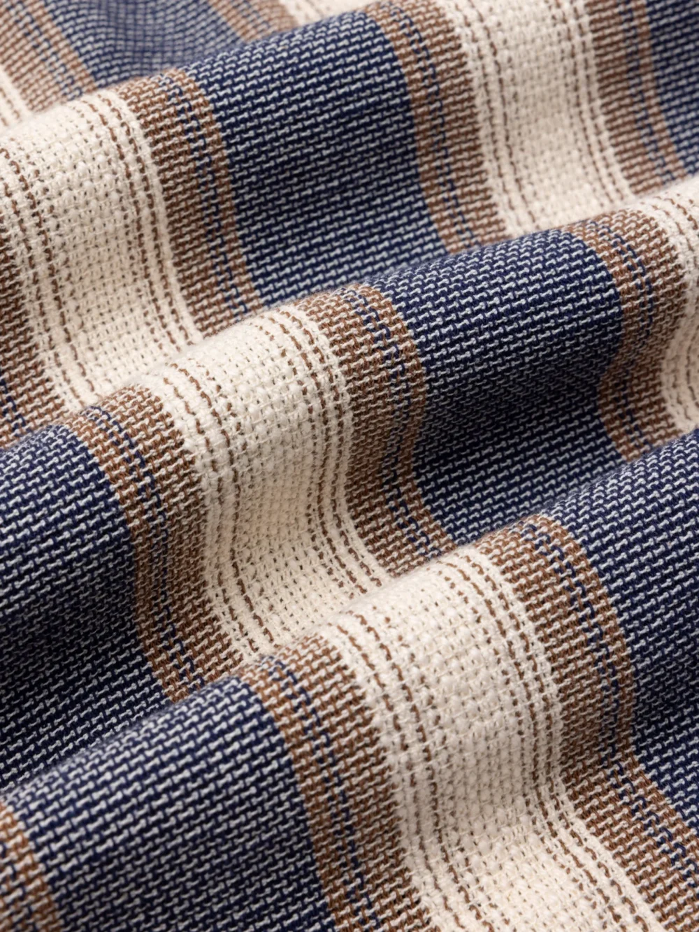 Cramond Shirt in Navy / Brown Stripe Open Weave Cotton - 4