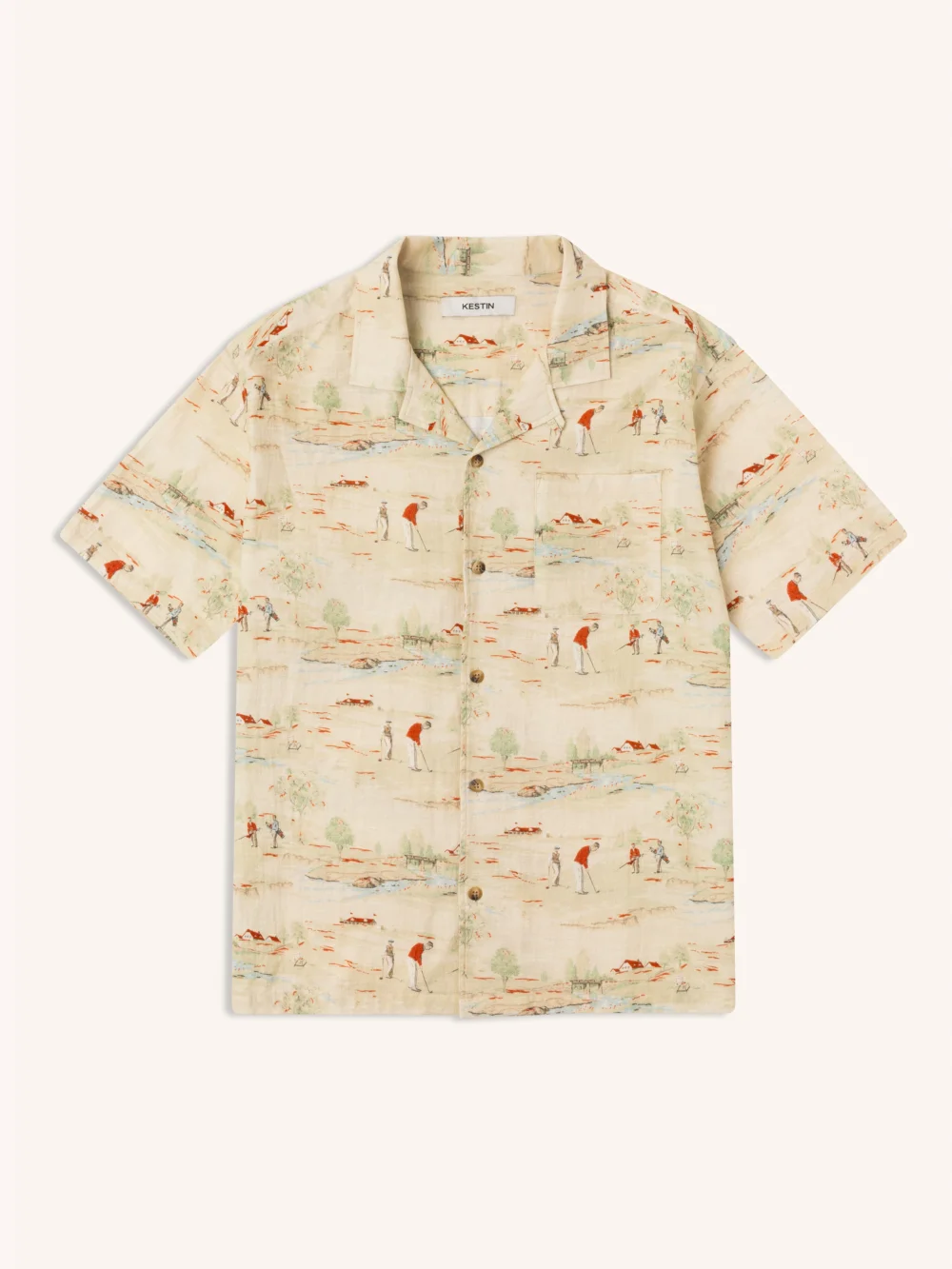 Cramond Shirt in Oatmeal Golf Print Cotton