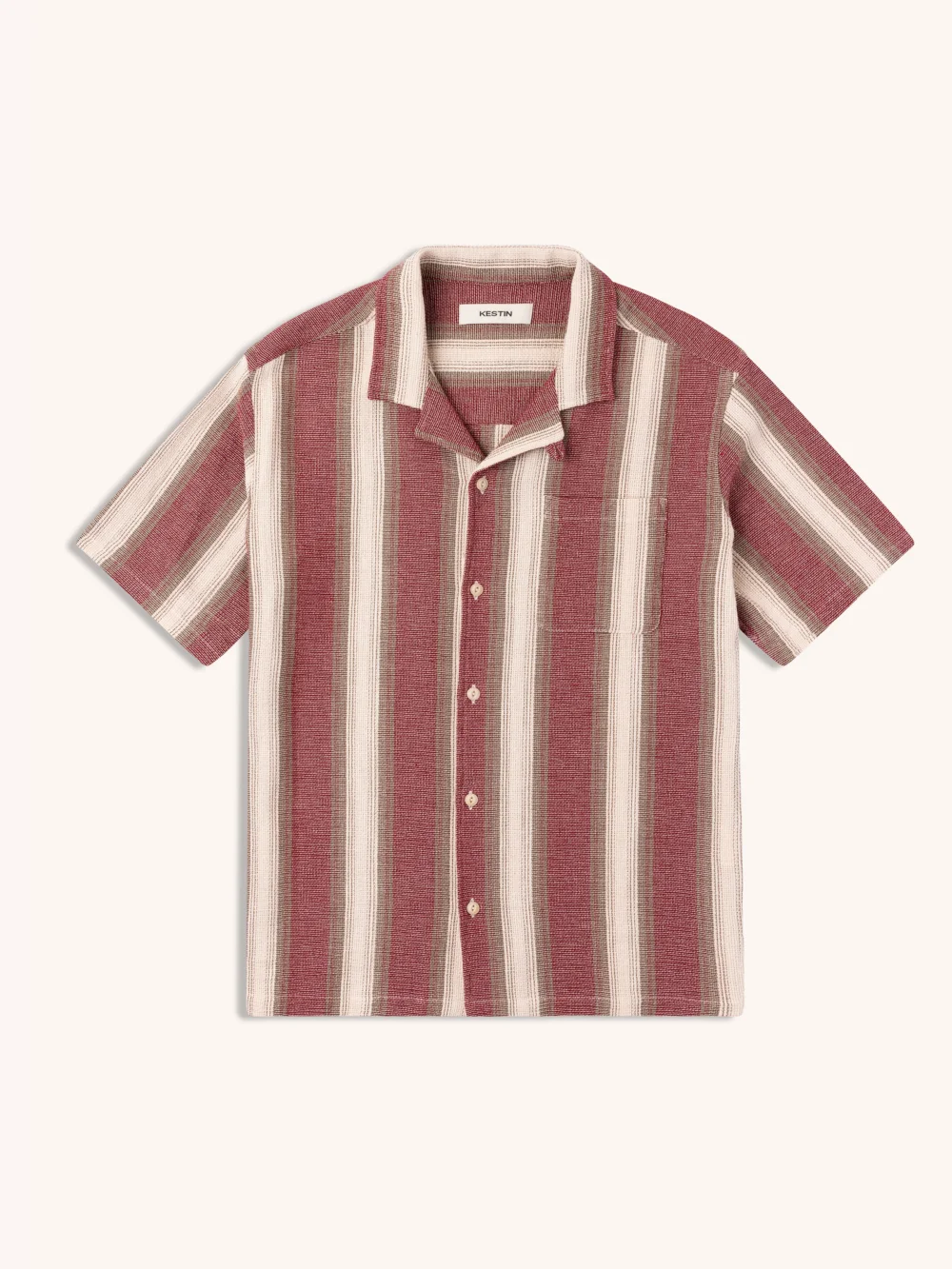 Cramond Shirt in Red / Brown Stripe Open Weave Cotton
