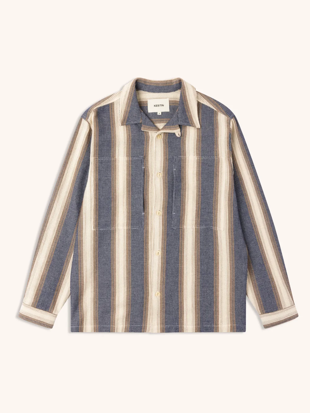 Durno Overshirt in Navy / Brown Stripe Open Weave Cotton