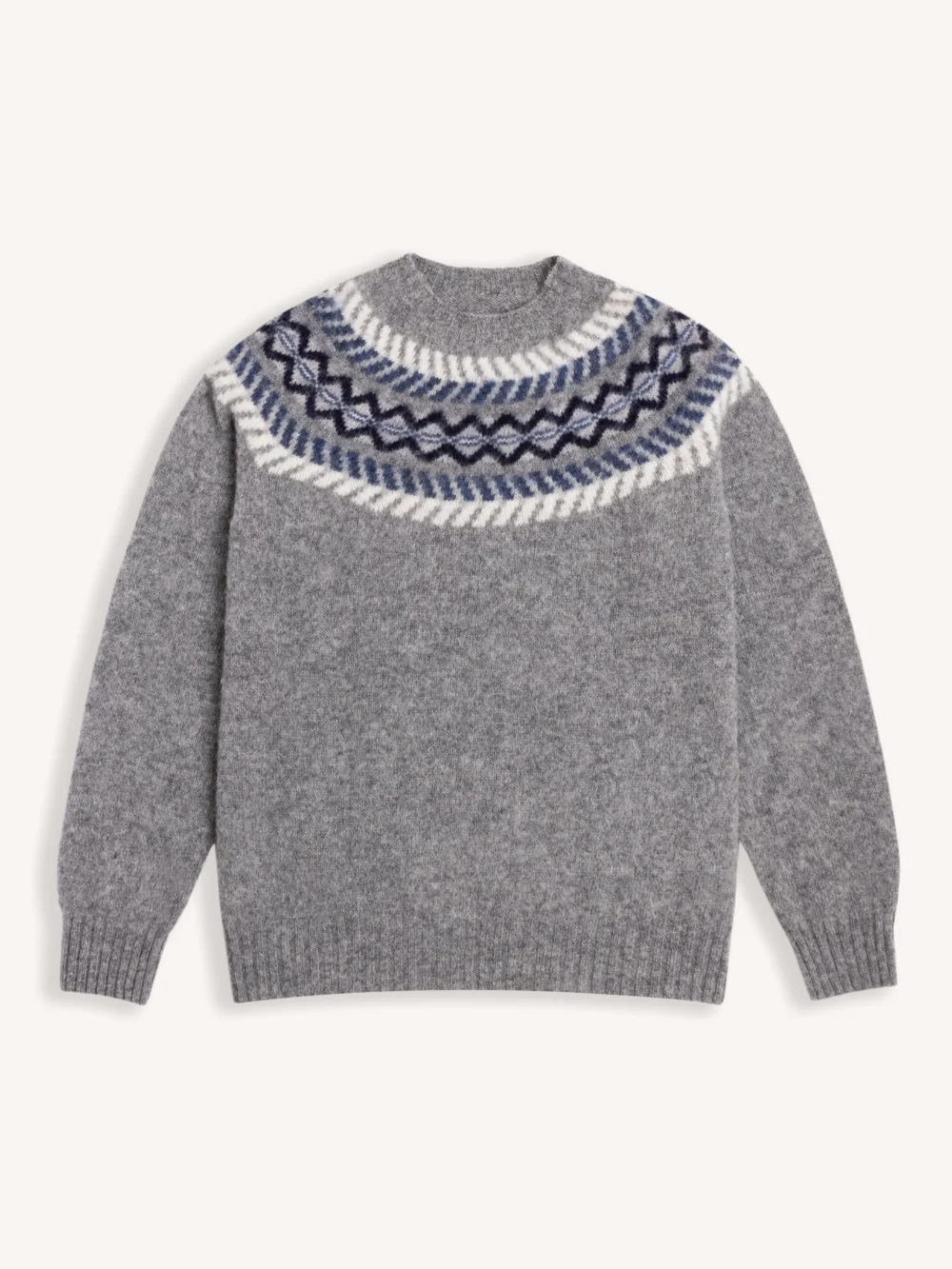 Yoke Fairisle Crew in Grey Brushed Pure Wool
