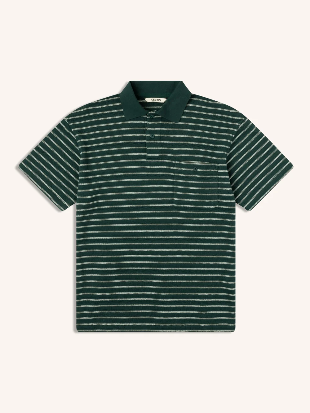 Dunn Polo in Green / Ecru Organic Cotton Knitted Stripe