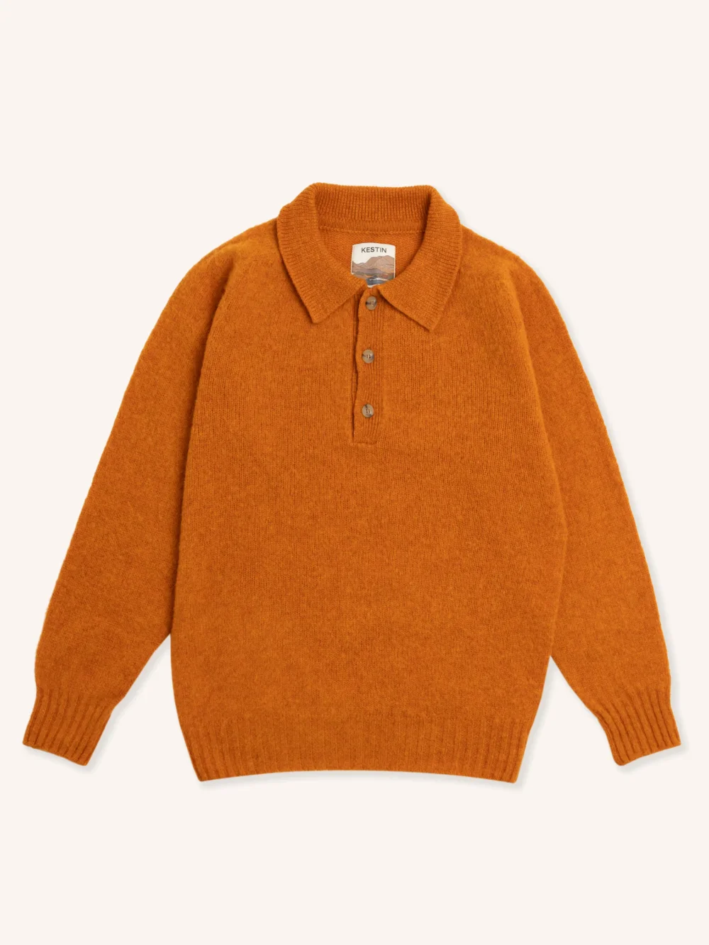 Lewis Brushed Shetland Polo in Bright Orange Lambswool