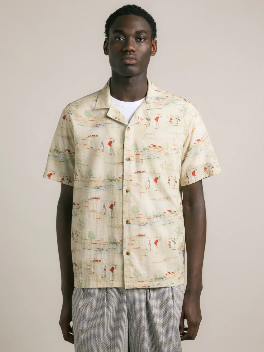 Cramond Shirt in Oatmeal Golf Print Cotton - 2