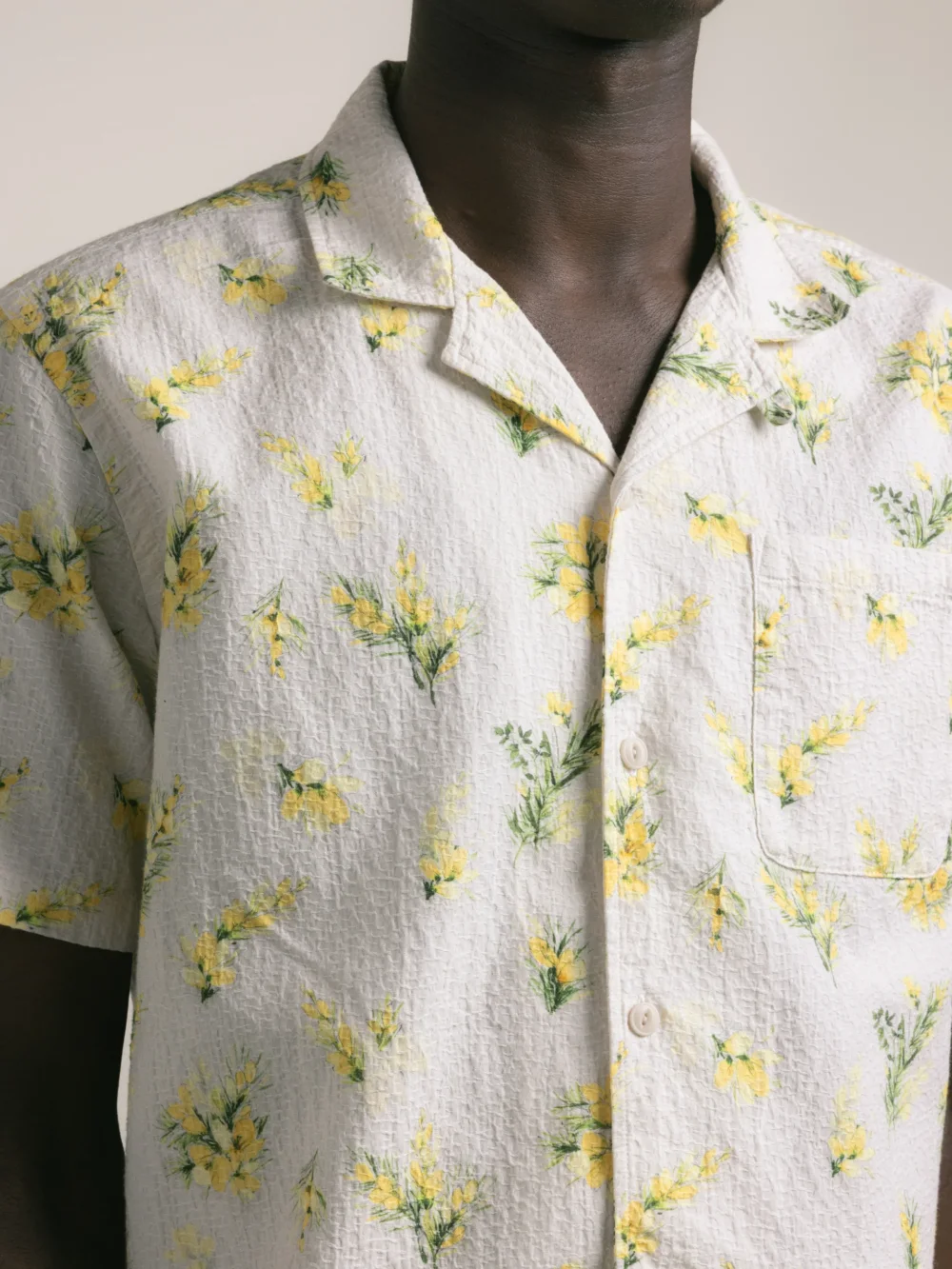 Cramond Shirt in Ecru Gorse Print Cotton - 2