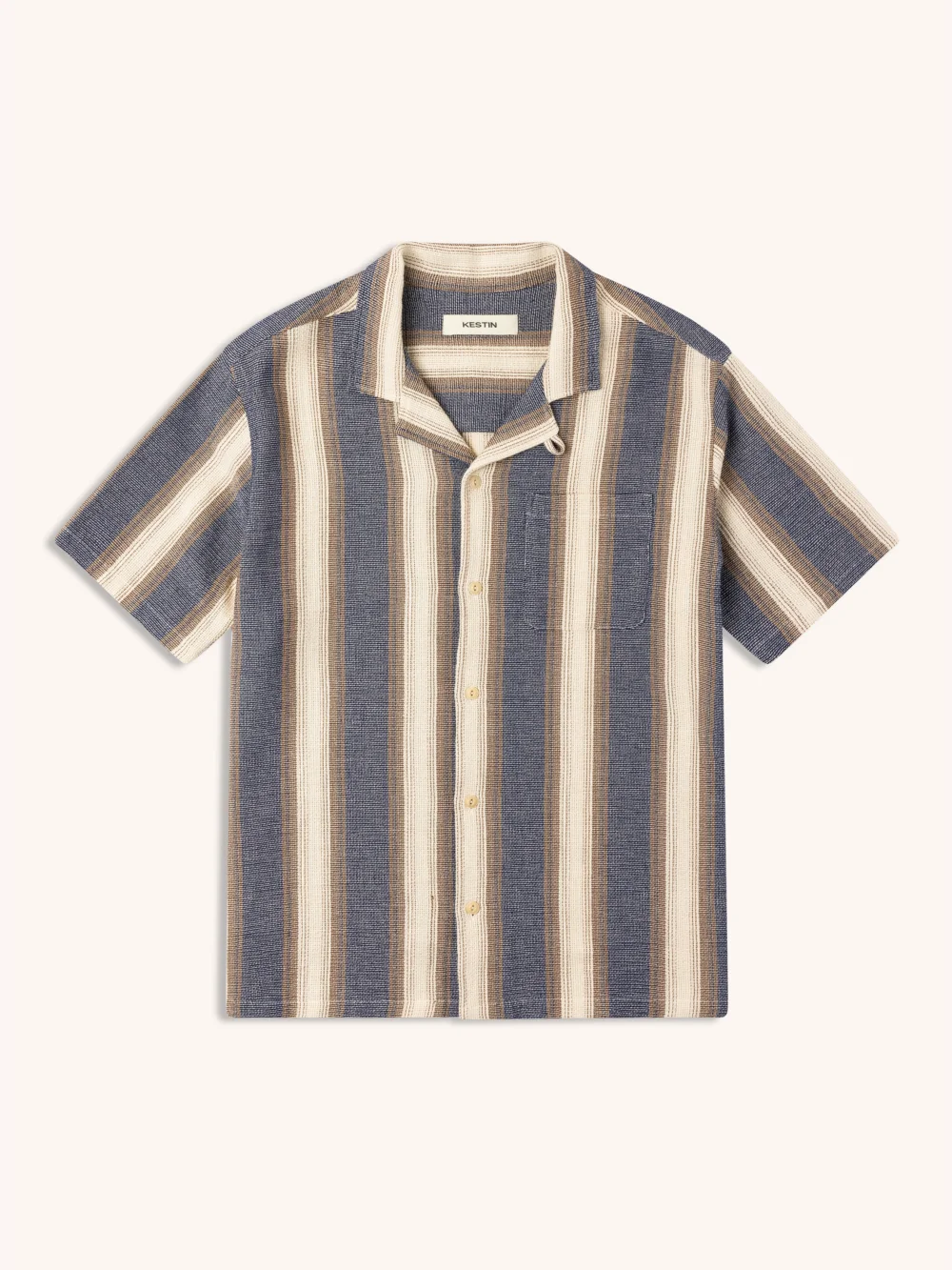 Cramond Shirt in Navy / Brown Stripe Open Weave Cotton
