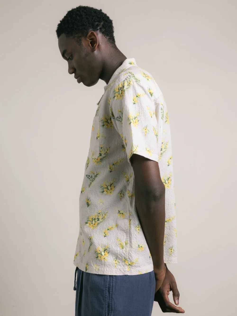 Cramond Shirt in Ecru Gorse Print Cotton - 3