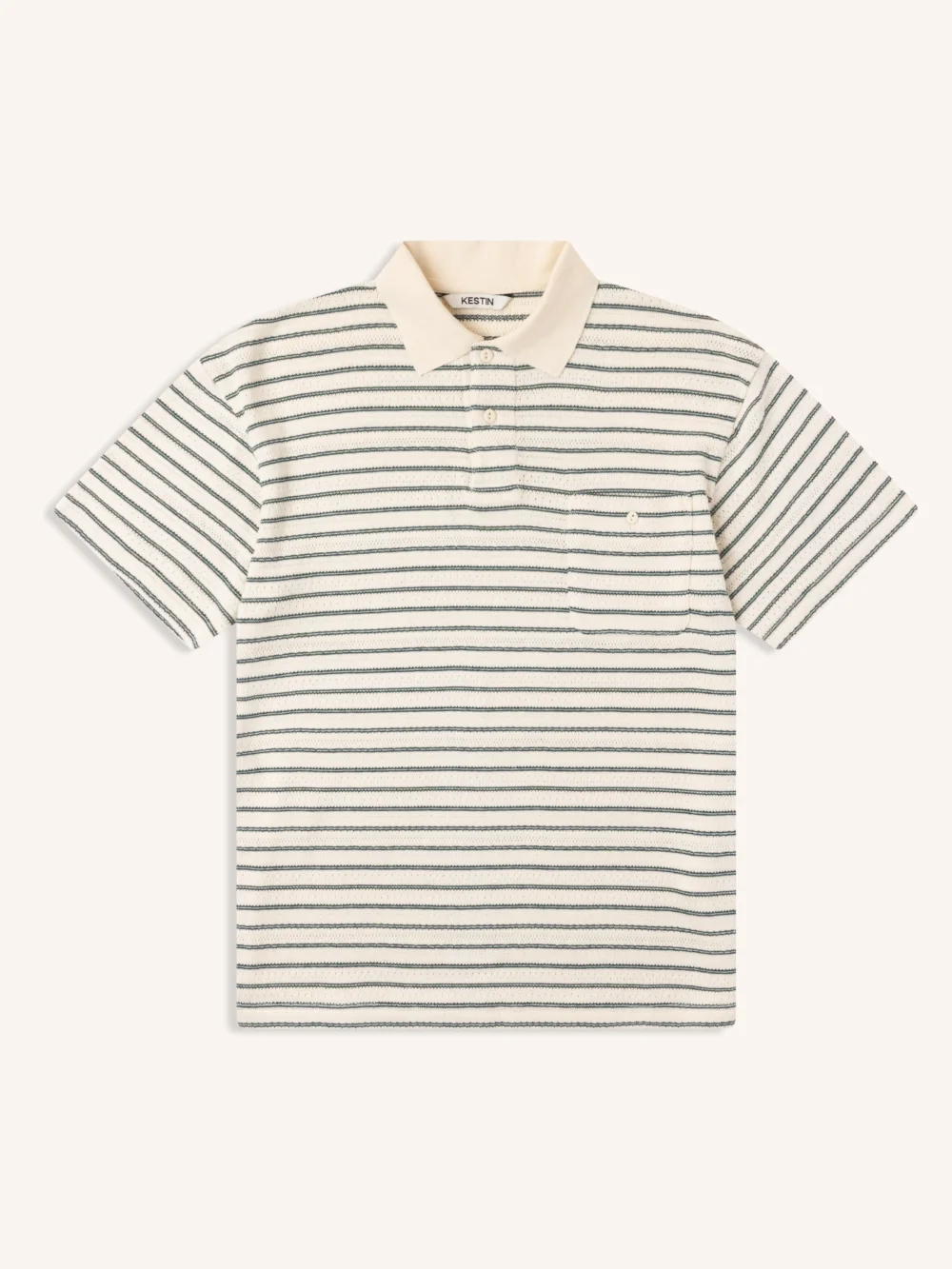 Dunn Polo in Ecru / Green Organic Cotton Knitted Stripe