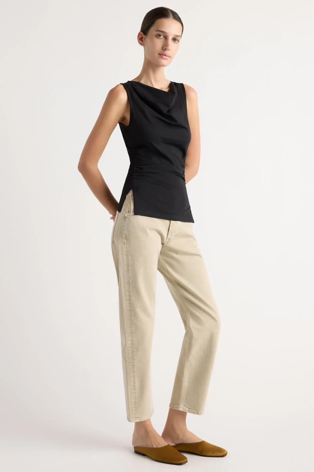 Josie Shirred-Side Cowl-Neck Tee - 5