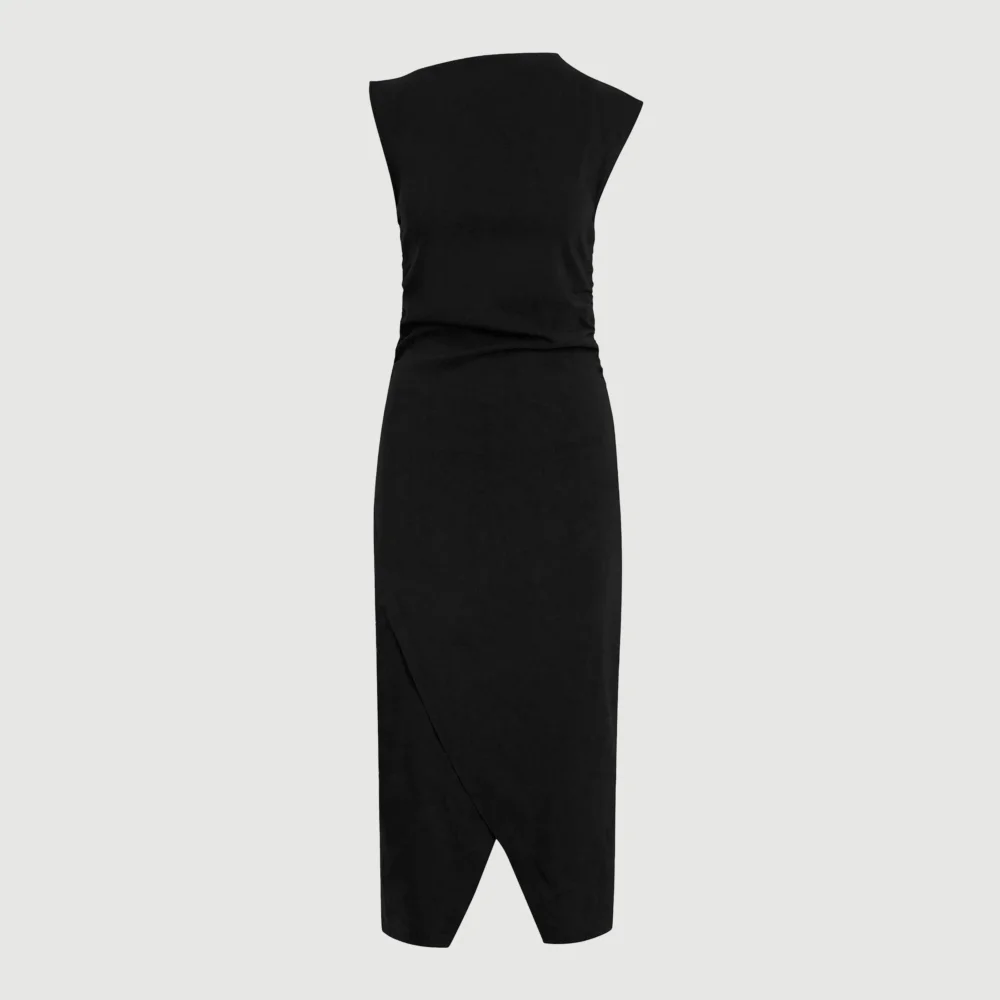 Manon Asymmetric-Neck Ruched Dress (Petite)