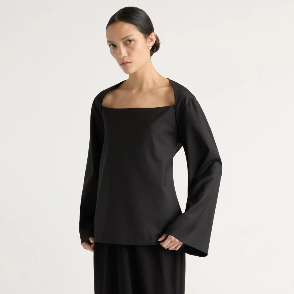 Tatiana Wide-Neck Flare-Sleeve Blouse