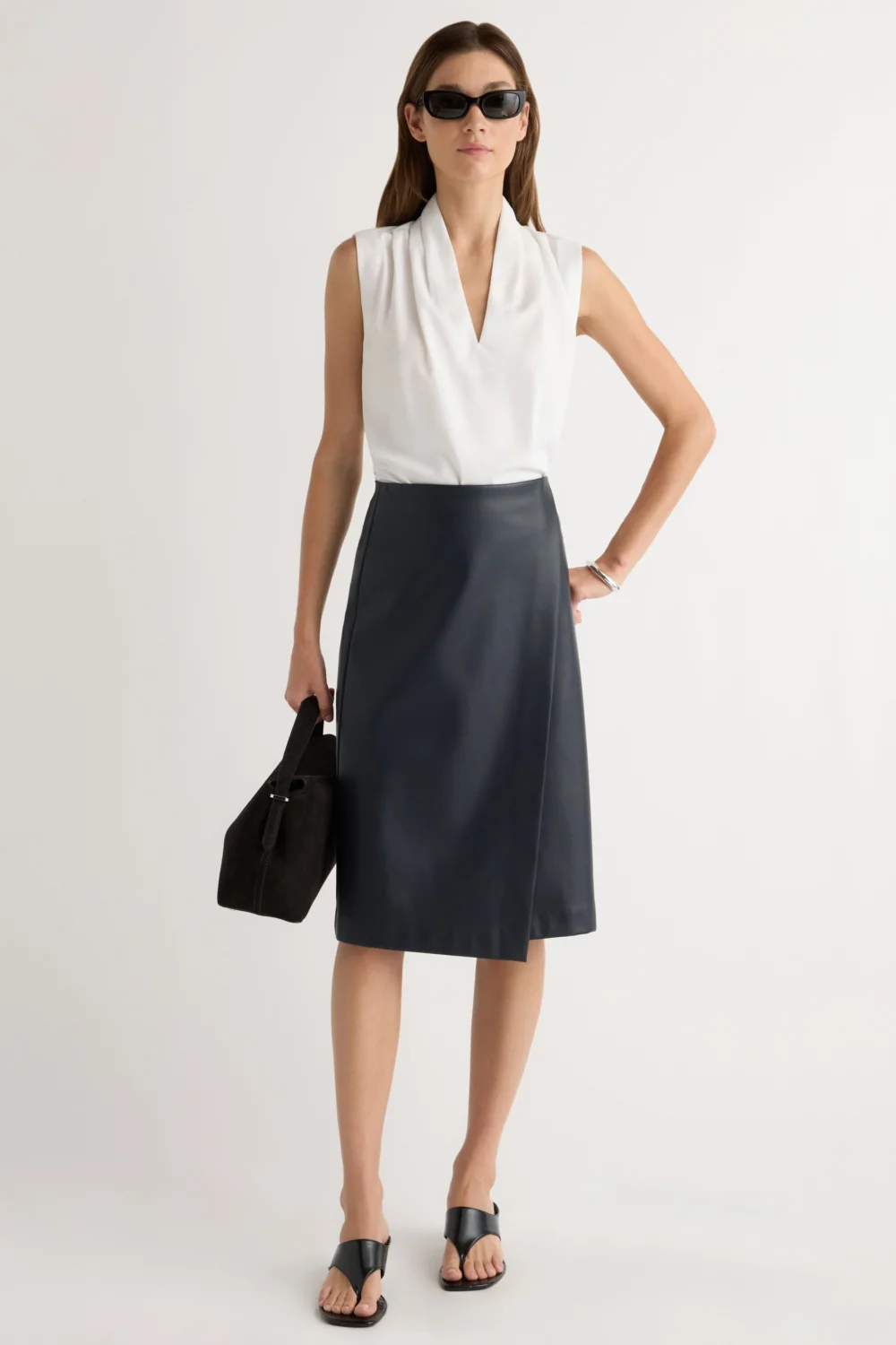 Alba Asymmetric Vegan Leather Skirt - 4